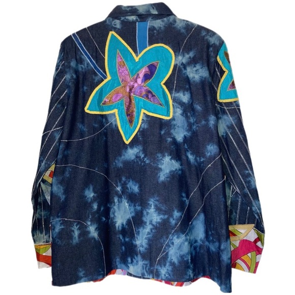 Drapers & Damon's Jean Jacket Women’s XL Multicolor 90s Abstract Floral Rainbow - Picture 2 of 8